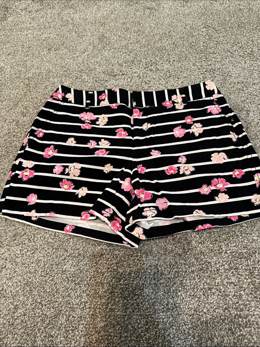 Elle Black and Pink Striped Floral High-Waist Shorts